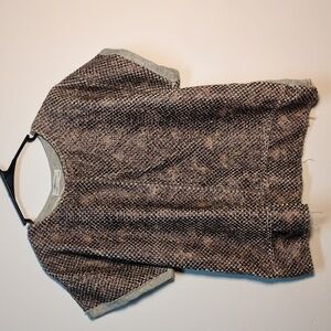 ZARA W&B Collection Snakeskin Textured Short Sleeve Grey Sweatshirt Top, Size L